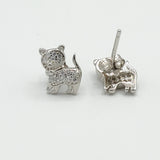 Earrings - 925 Sterling Silver. Dog Stud Earrings. (1 Pair)
