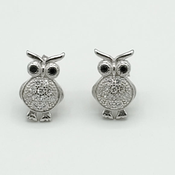 Earrings - 925 Sterling Silver. Owl Stud Earrings