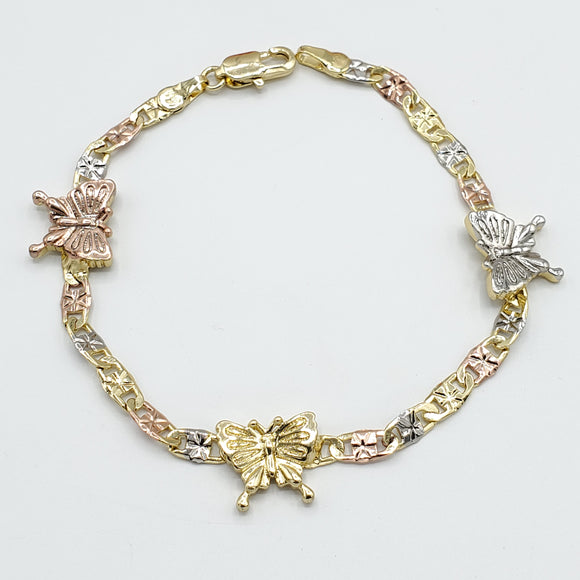 Bracelets - Tri Color Gold Plated Butterflies Chain Bracelet. *Premium Q*