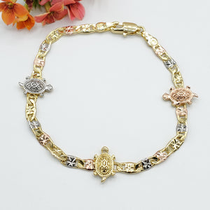 Bracelets - Tri Color Gold Plated Turtles Chain Bracelet. *Premium Q*