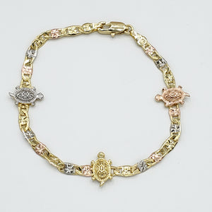 Bracelets - Tri Color Gold Plated Turtles Chain Bracelet. *Premium Q*