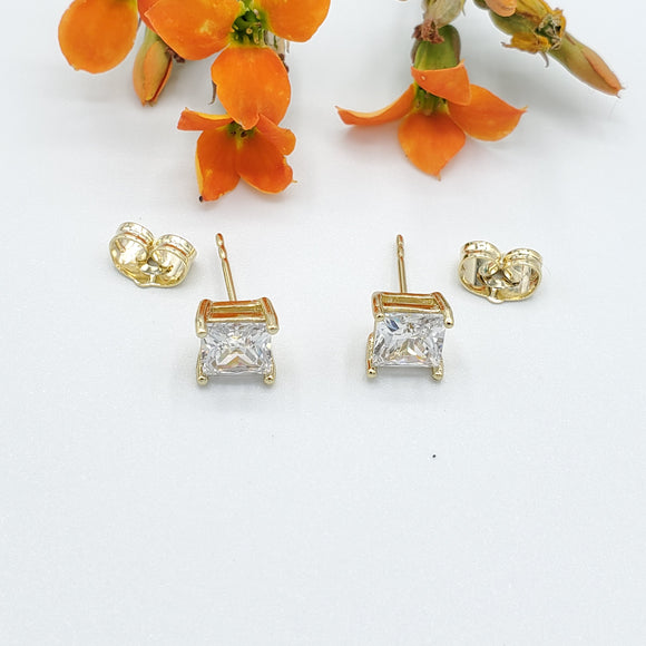 Earrings - 14K Gold Plated. Small Stud Square Earrings. 6mm *Premium Q*