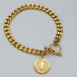 Bracelets - Stainless Steel Gold Plated. Saint Benedict Charm.  *Premium Q*