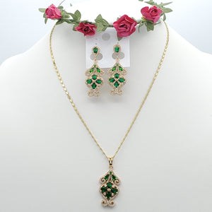 Sets - 14K Gold Plated. Elegant Luxury Emerald Color Crystals Set *Premium Q*