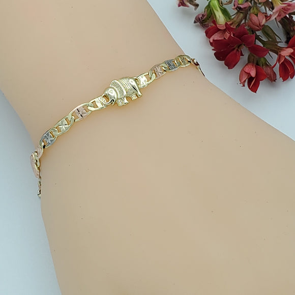 Bracelets - Tri Color Gold Plated. Elephant Chain. *Premium Q*