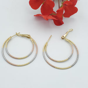 Earrings - Tri Color Gold Plated. Double Hoop Earrings. *Premium Q*