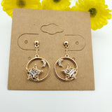 CLOSEOUT* Earrings - 18K Gold Plated. Star and Moon with crystals. *Premium Q*