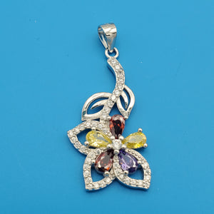 CLOSEOUT* Pendants - 925 Sterling Silver. Multicolor CZ Flower