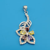 CLOSEOUT* Pendants - 925 Sterling Silver. Multicolor CZ Flower