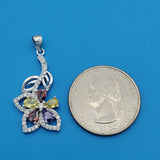 CLOSEOUT* Pendants - 925 Sterling Silver. Multicolor CZ Flower