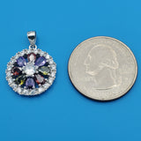 Pendants - 925 Sterling Silver. Multicolor CZ Round Flower