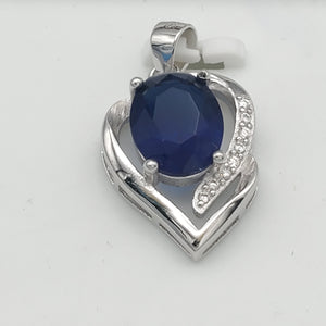 Pendants - 925 Sterling Silver. Heart with Blue Crystal