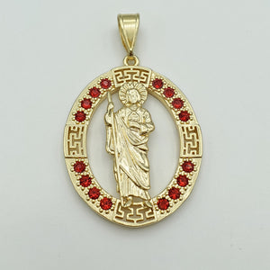 Pendants - 14K Gold Plated. Saint Jude Red Crystals. San Judas.