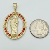 Pendants - 14K Gold Plated. Saint Jude Red Crystals. San Judas.