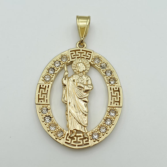 Pendants - 14K Gold Plated. Saint Jude Clear Crystals. San Judas.