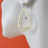 Earrings - 14K Gold Plated. Drop Long SWEET Earrings. With Crystals. *Premium Q*