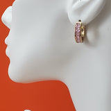 Earrings - 18K Gold Plated. Pink Crystals Small Hoops. *Premium Q*