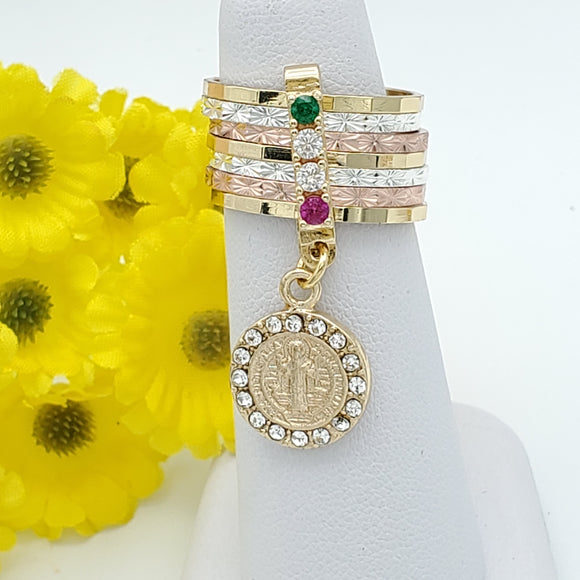 CLOSEOUT* Rings - Tri Color Gold Plated. Saint Benedict Semanario Rings (1 Piece)