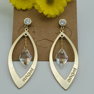 Earrings - 14K Gold Plated. Drop Long ANGEL Earrings with Crystals.*Premium Q*
