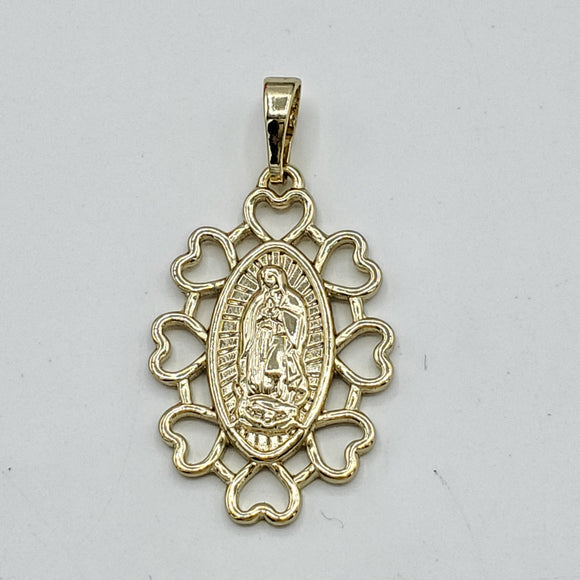 Pendants - 14K Gold Plated. Our Lady of Guadalupe with Hearts. *Premium Q*