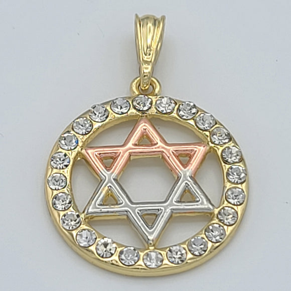 CLOSEOUT* Pendant - Tri Color Gold Plated. Star of David. Estrella de David.