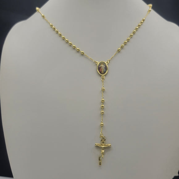 CLOSEOUT* Rosary - 14K Gold Plated. Divine Mercy. Jesus La Divina Misericordia. 18in.