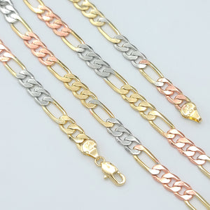 Chains - Tri Color Gold Plated. Figaro Link - 6mm - 22in *Premium Q*