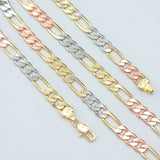 Chains - Tri Color Gold Plated. Figaro Link - 6mm - 22in *Premium Q*
