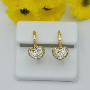 Earrings - 14K Gold Plated. Huggies Micro Pave Heart Hoops. *PQ*