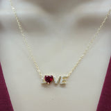 Necklace - 14K Gold Plated. LOVE word Red Heart CZ. *Premium Q*