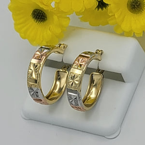 Earrings - Tri Color Gold Plated. Diamond Cut Hoops. *Premium Q*