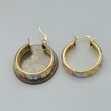 Earrings - Tri Color Gold Plated. Diamond Cut Hoops. *Premium Q*