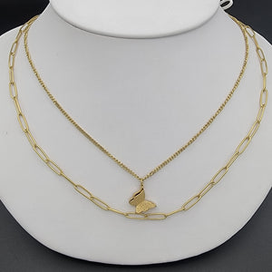 Necklace - Stainless Steel. 14K Gold Plated. Butterfly layered necklace. *Premium Q*