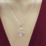 CLOSEOUT* Sets - Rhodium Plated. Angels Necklace & Earrinsg Set. Pink crystals  *Premium Q*