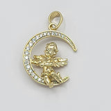 Pendants - 14K Gold Plated. Angel in the Moon with crystals.  *Premium Q*
