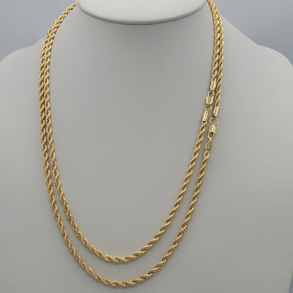 Chains - 14K Gold Plated. Rope Style - 4mm W - Different Sizes (PACK OF 3)