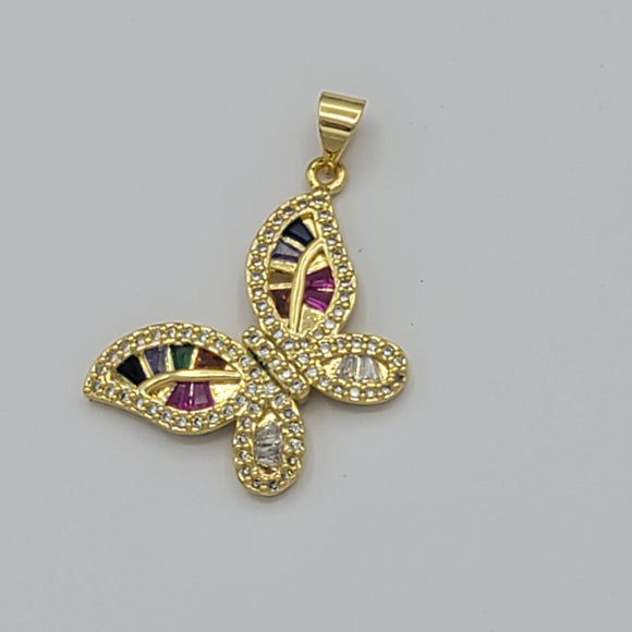 Pendants - 14K Gold Plated. Butterfly with crystals. *Premium Q*