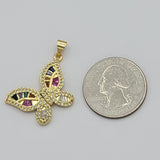 Pendants - 14K Gold Plated. Butterfly with crystals. *Premium Q*