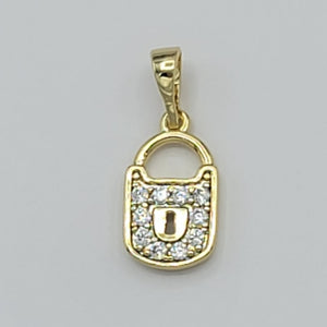 Pendants - 14K Gold Plated. Padlock with crystals. *Premium Q*