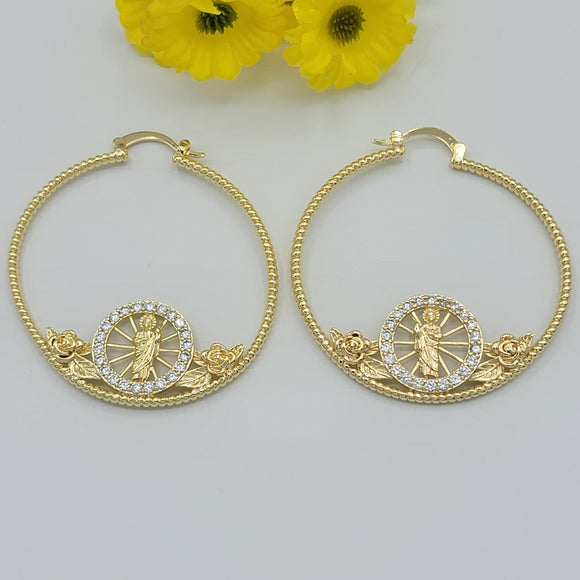 Earrings - 14K Gold Plated. Saint Jude Hoops.