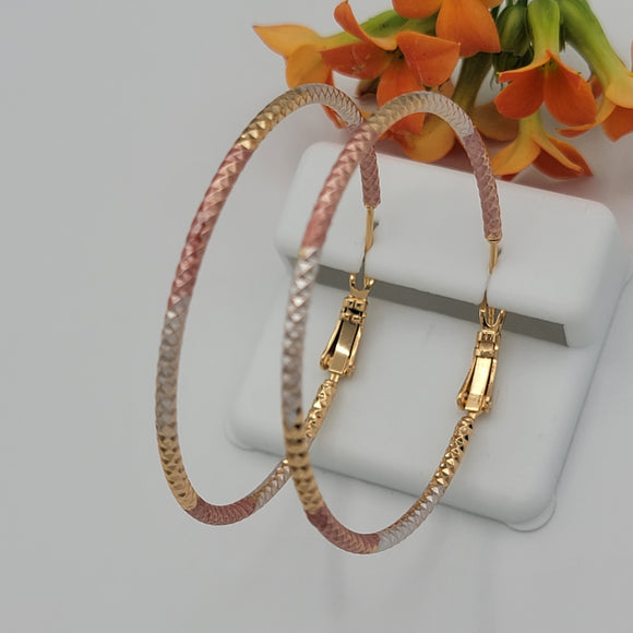 Earrings - Tri Color Gold Plated. Diamond Cut 2mm Hoops. *Premium Q*