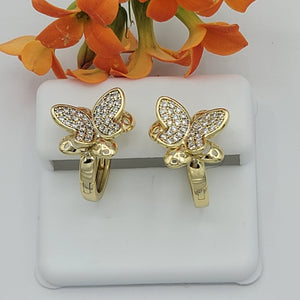 Earrings - 14K Gold Plated. Huggies Micro Pave Butterfly Hoops. *Premium Q*