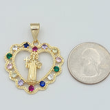 Pendants - 14K Gold Plated. Saint Benedict. Multicolor Heart. San Benito