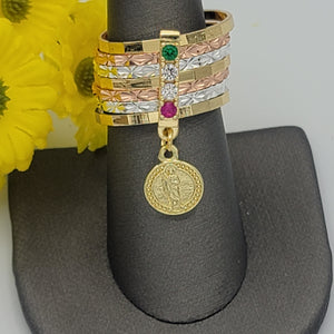 CLOSEOUT* Rings - Tri Color Gold Plated. Saint Jude Semanario Rings. San Judas (1 Piece)