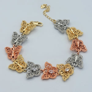 Bracelets - Tri Color Gold Plated. Butterflies - Clear crystals.