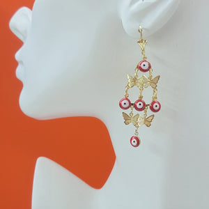 CLOSEOUT* Earrings - 14K Gold Plated. Butterflies - Eyes. Lightweight Chandelier