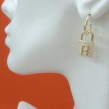 Earrings - 14K Gold Plated. Luxury Elegant Padlock with B letter. *Premium Q*