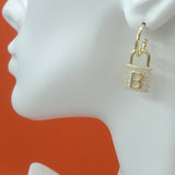 Earrings - 14K Gold Plated. Luxury Elegant Padlock with B letter. *Premium Q*