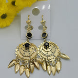 CLOSEOUT* Earrings - 14K Gold Plated. Lightweight Chandelier. Black