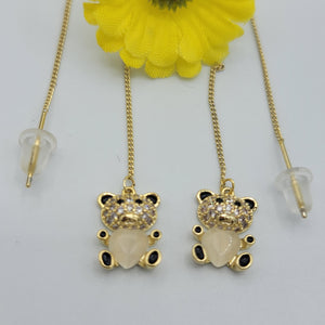 Earrings - 14K Gold Plated. Thread Bear Earrings. Aretes Violadores *Premium Q*